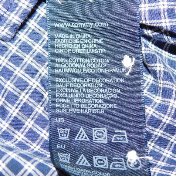 Tommy Hilfiger Mens M Blue White Plaid Check Short Sleeve Button Front Shirt - Picture 7 of 7